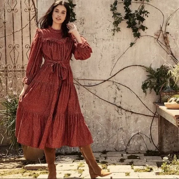 Doen Red Women's Floral Print Mountain Dress California Wildflower in Burgundy M - Picture 1 of 8